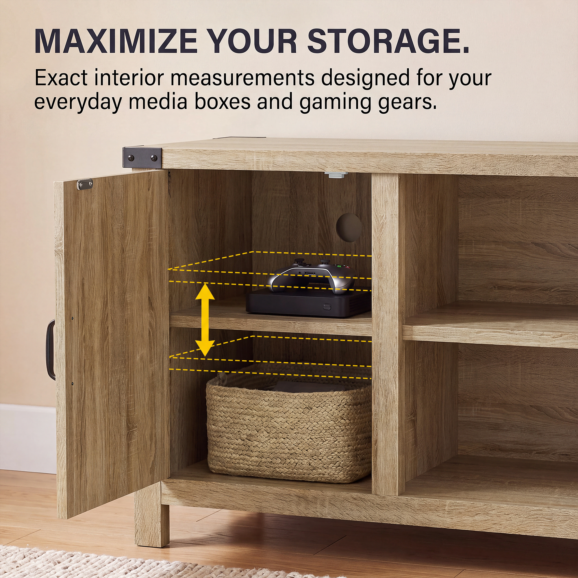 Homall Farmhouse TV Stand for 65", Oak Wood photo 6