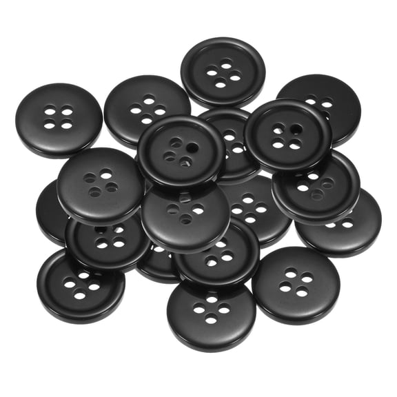 Uxcell 20pcs 28L Sewing Buttons 11/16"(18mm) Resin Round Flat 4-Hole Craft Replacement Buttons, Black
