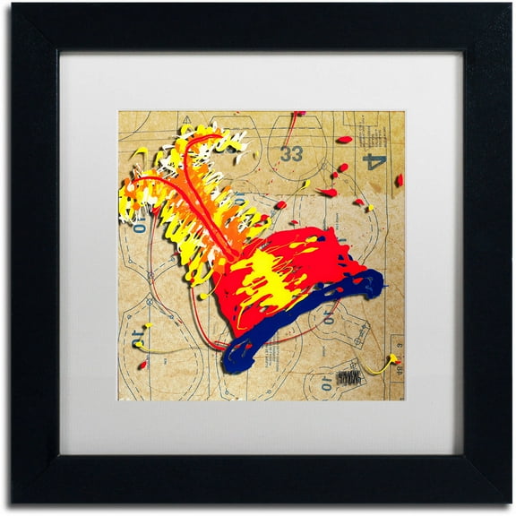 Trademark Fine Art "Red Hat Orange Feathers" Canvas Art by Roderick Stevens, White Matte, Black Frame