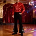 thumbnail image 2 of CONZONE Carnival Mens 70S Disco Set 2 Peice Dance Suit for Men Glitter Sequins Long Sleeve Tops Flared Pants Funny Stage Performance Outfits, 2 of 4