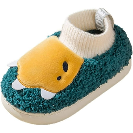 

QWZNDZGR Toddler Boys Girls Cute Slippers with Microfleece Soft Bottom Warm Cartoon Socks Crib Shoes Indoor Household Shoes