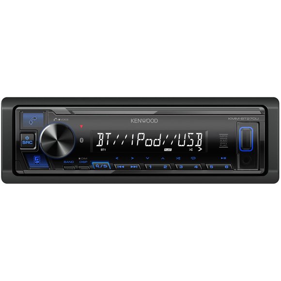 KENWOOD KMM-BT270U Receptor estéreo para automóvil con medios digitales Bluetooth y puerto USB - Radio AM/FM, reproductor MP3, LCD de alto contraste, placa frontal desmontable, DIN único, ecualizador