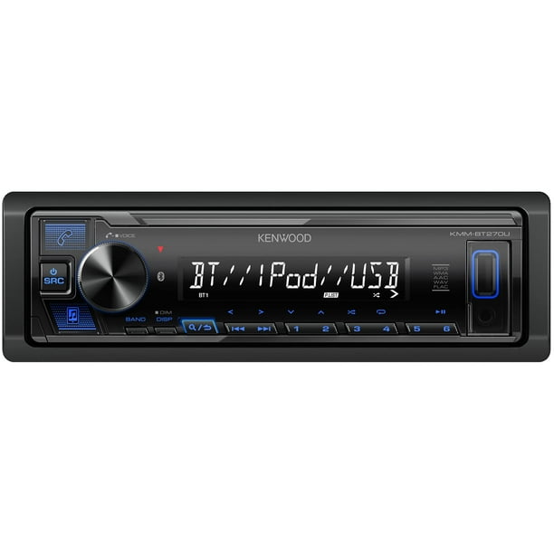 KENWOOD KMM-BT270U Receptor estéreo para automóvil con medios digitales Bluetooth y puerto USB - Radio AM/FM, reproductor MP3, LCD de alto contraste, placa frontal desmontable, DIN único, ecualizador