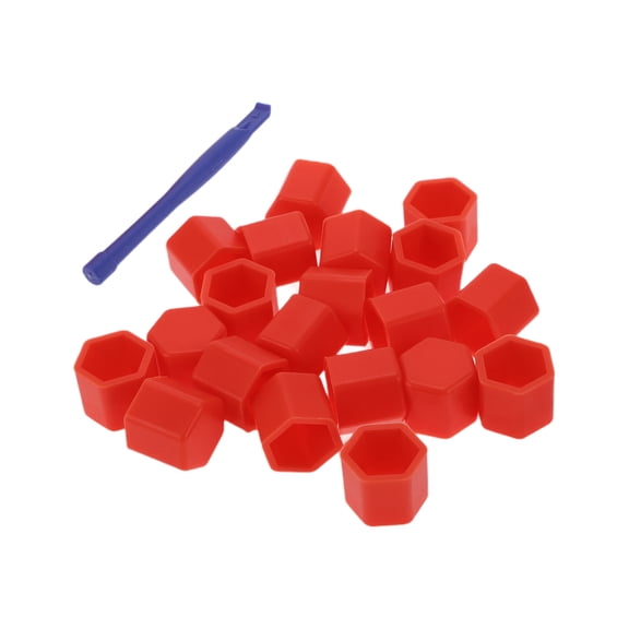 Unique Bargains 1 Set Silicone 21mm Exterior Wheel Lug Nut Bolt with Removal Clamp Red