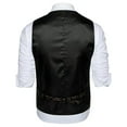 thumbnail image 3 of VBTAPA Men's V-Neck Suit Vests Formal Dress Vest Paisley Jacquard Tie Waistcoat Hanky Set for Holiday Party Wedding Gold M, 3 of 7