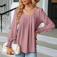 thumbnail image 4 of Diufon Womens Square Neck Blouse Long Sleeved Cuffs Tunic Shirt Solid Color Ruched Slim Top, 4 of 7
