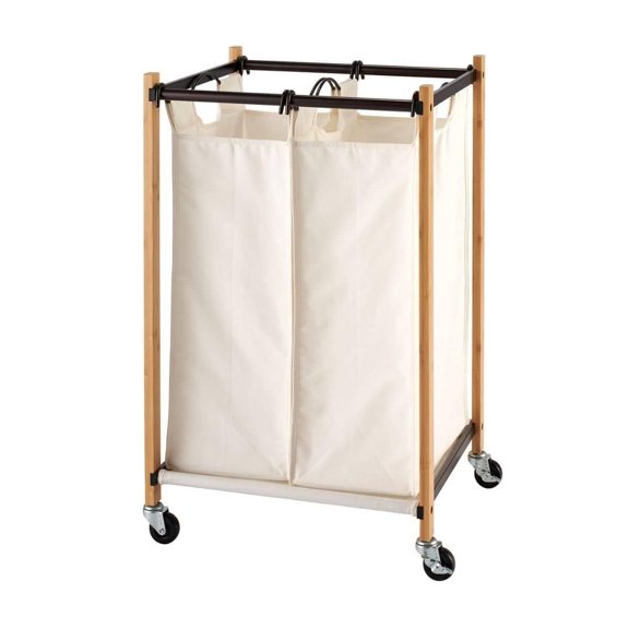 TRINITY BASICS® 2-Bag Bamboo Laundry Cart - Bronze Poles