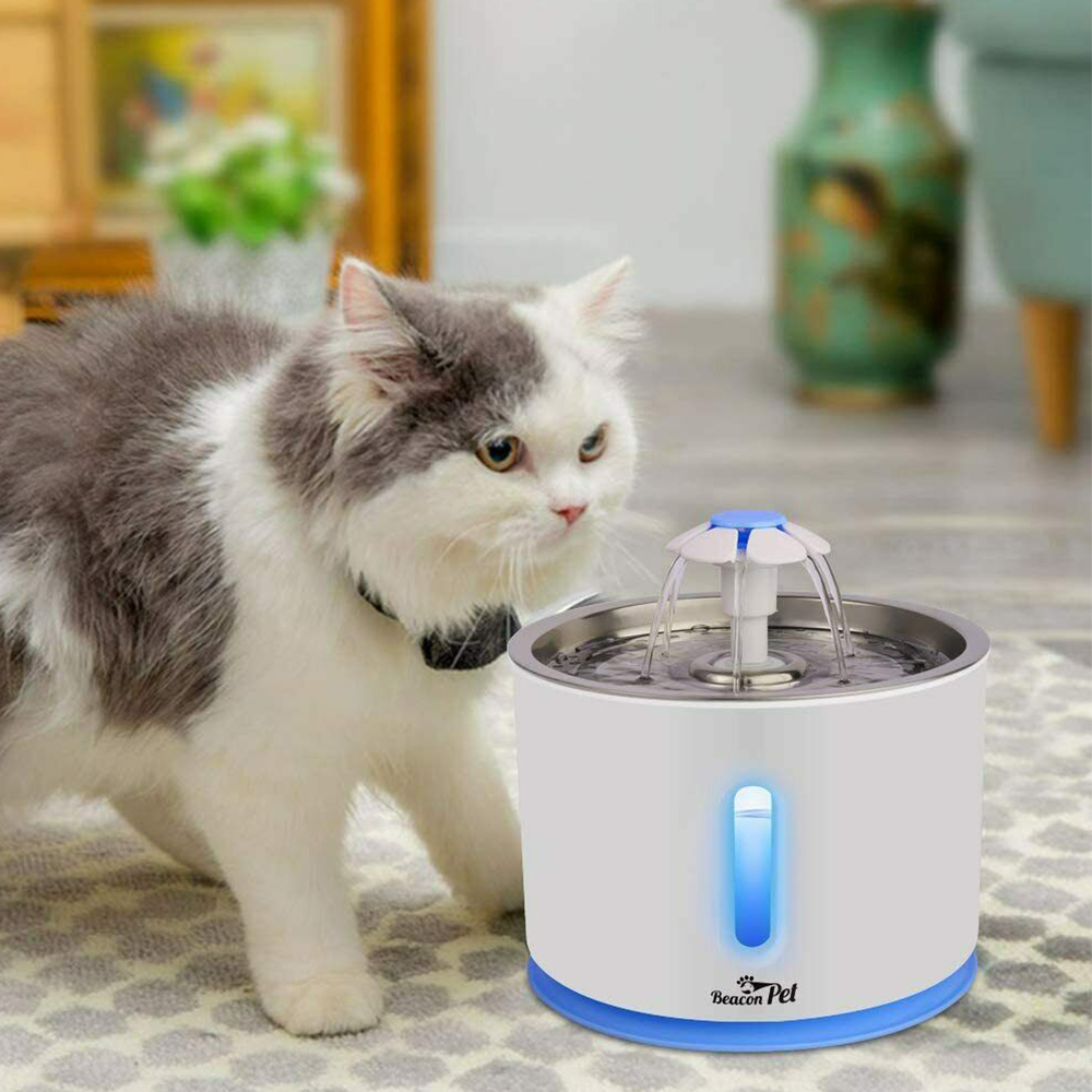 CJC Cat Water Fountain Stainless Steel , 81oz/2.4L Automatic Pet Water Fountain Dog Water Dispenser with Smart Pump, LED Indicator and Filter