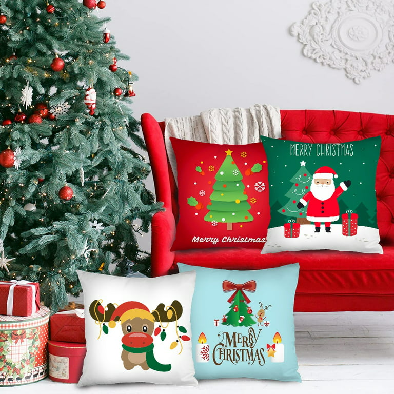 Set of 2 Christmas Throw Pillows White Black Red Buffalo Check Plaid 18x18”  TREE