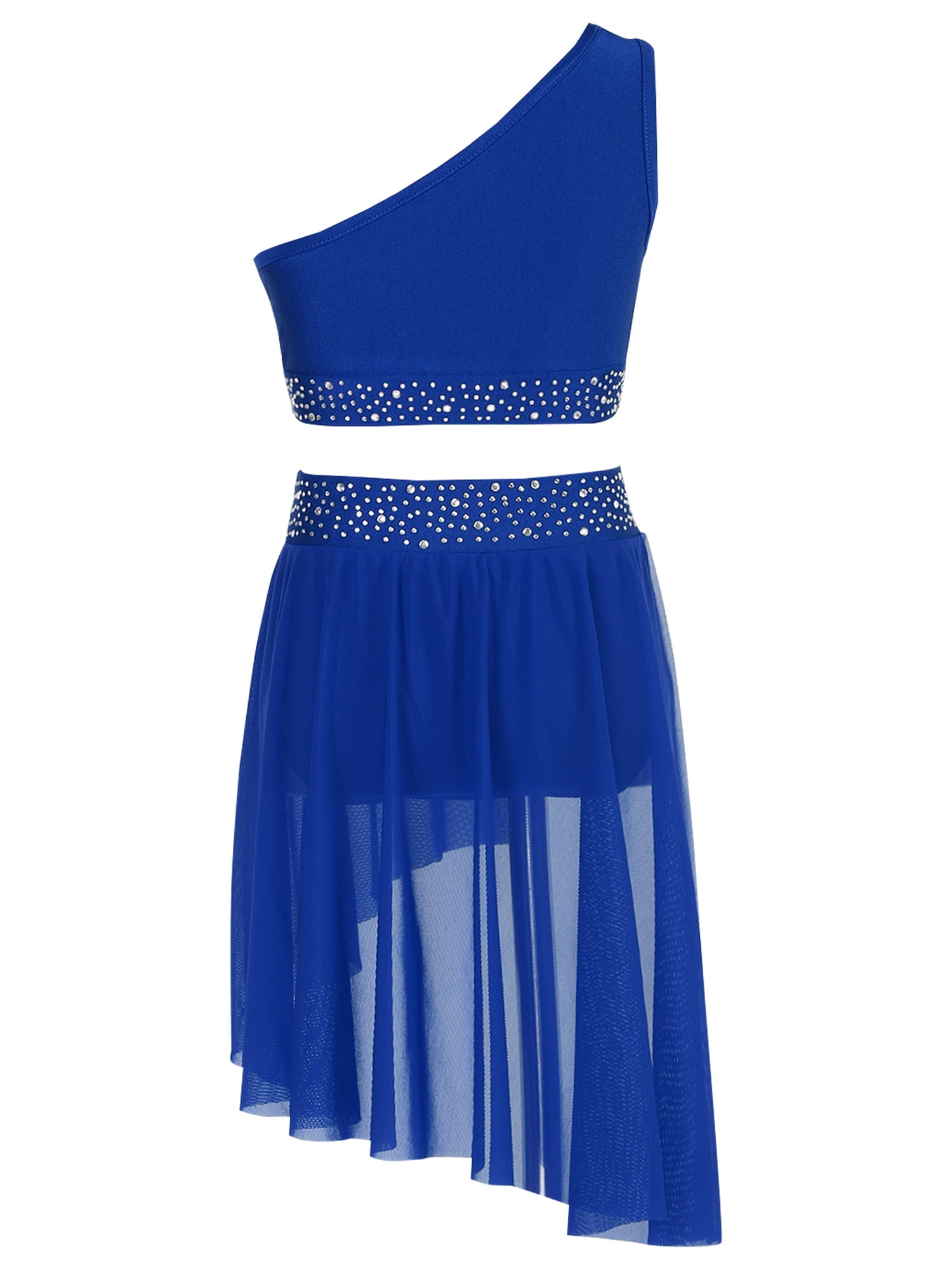 TSSOE Kids Girls 2 Pieces Lyrical Dance Dress Crop Top with Tutu Skirt Ballet Figure Skating Dress Blue 10
