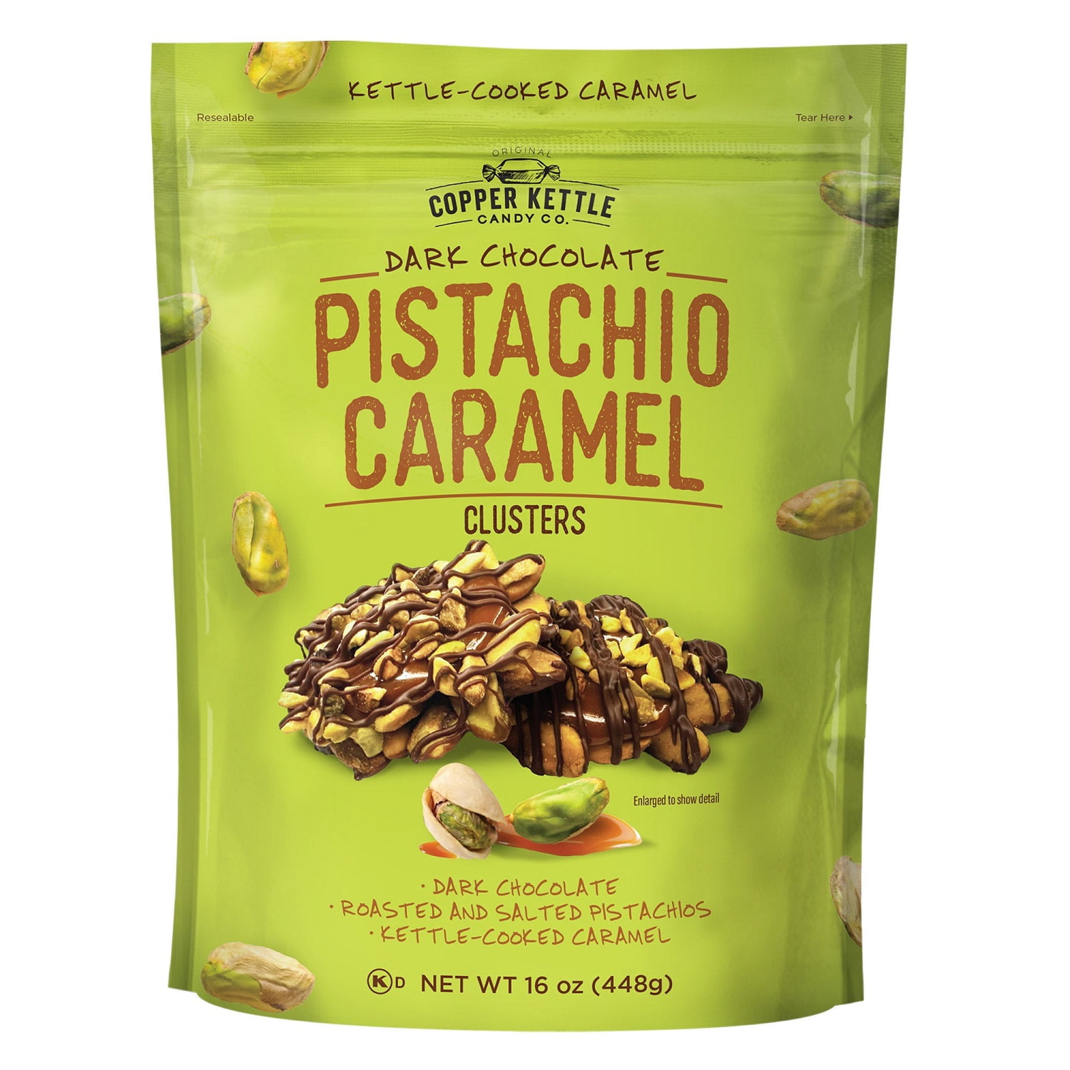 Copper Kettle Candy Co Dark Chocolate Pistachio Caramel Clusters 16 oz