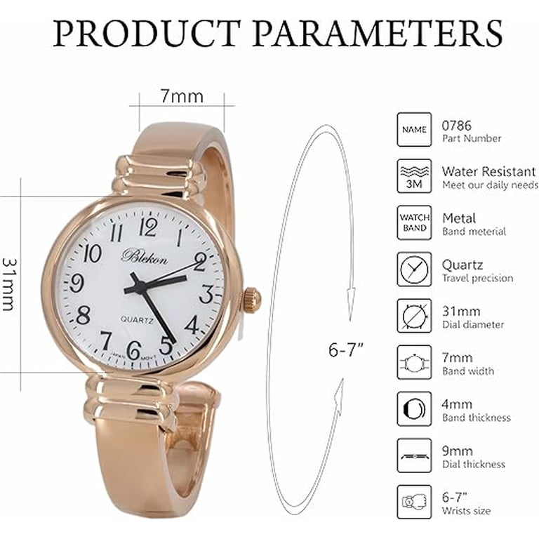 Women\'s Gold White Analog Metal hinged Bangle Pearl Cuff Bracelet Wrist Watch Blekon Original Mother of Pearl Cuff Bracelet Watch for  main image 2