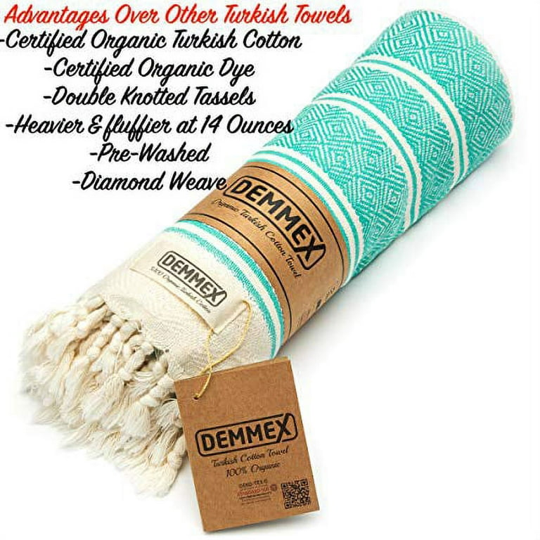 DEMMEX Set of 2 Turkish Hand Towels - Kitchen Towels - Cotton Gym Towels, 100% Certified Organic Turkish Cotton, Multipurpose, T