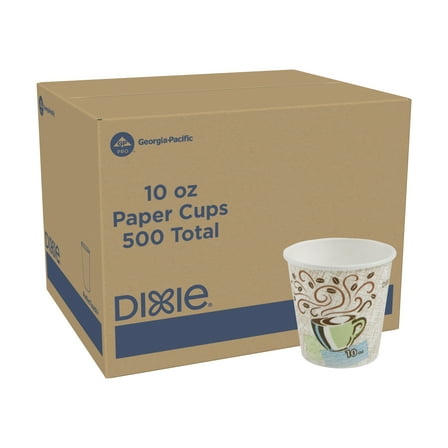 Dixie PerfecTouch 10 oz Paper Coffee Cups By GP PRO, Coffee Haze Design, 500 Count (25 Disposable Cups Per Sleeve, 20 Sleeves Per Case), Style #5310DX