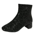 thumbnail image 5 of Women's Sparkly Sequin Dress Boots Glitter Leather Chunky Low Heel Mid Calf Short Ankle Booties for Christmas Wedding Party Black Size 7, 5 of 9