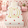 thumbnail image 4 of Meiyoeat Cute Gold Letter D Twin Sheets 3pcs, Strawberry Stripe Print Bedding, Beige Red, 4 of 6
