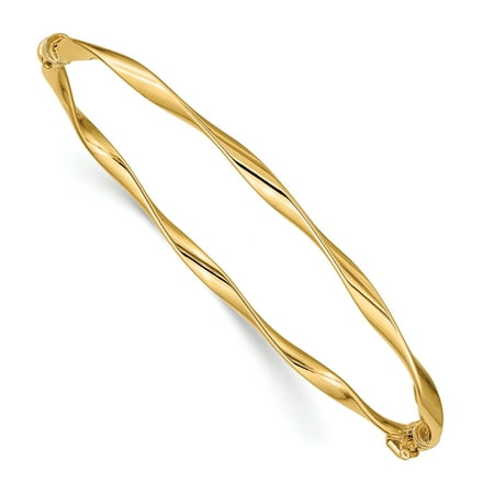 14k Yellow Gold Twisted Hinged Bangle Bracelet Cuff Expandable Stackable 7 Inch