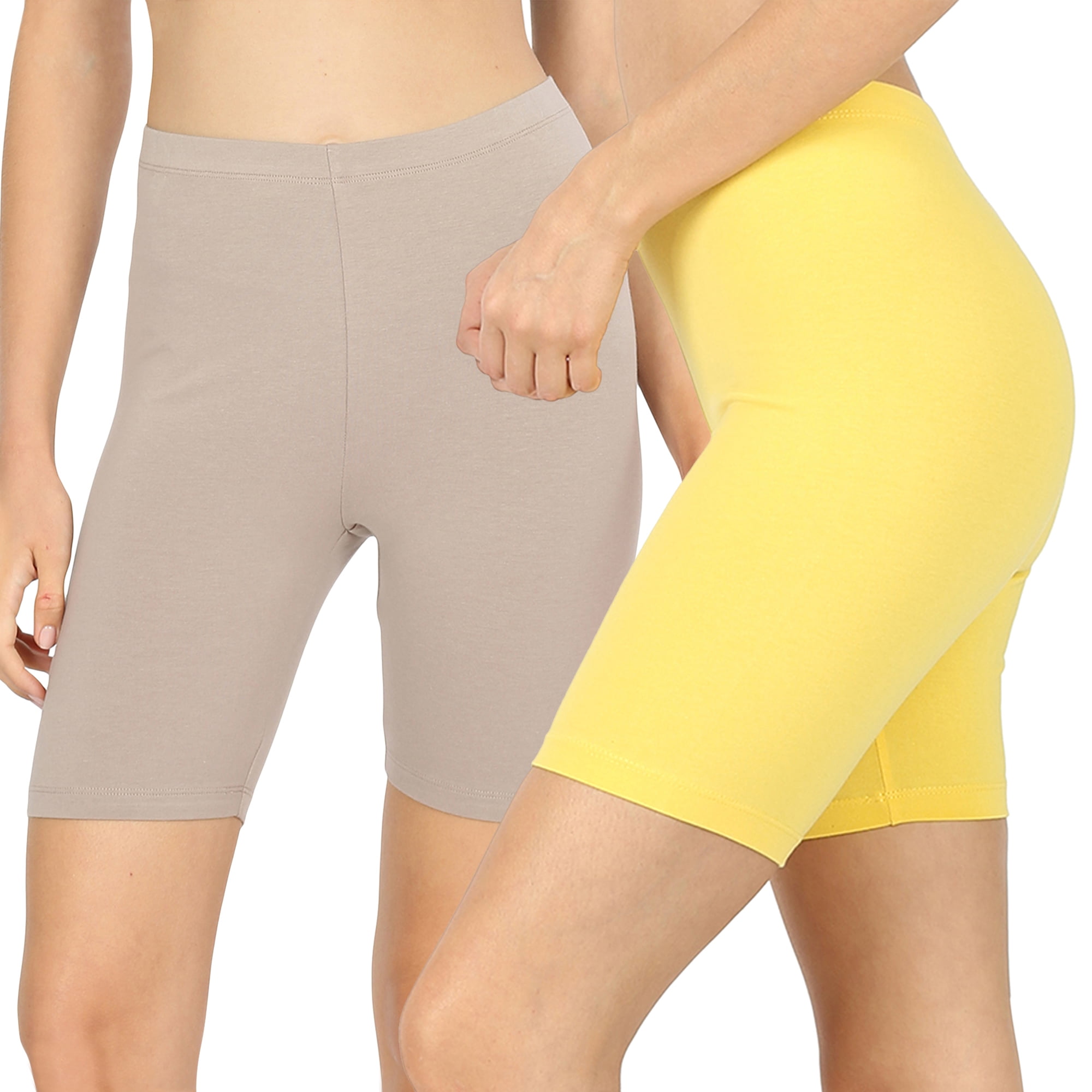 Women's Cotton Spandex Solid Biker Shorts Yoga Mid Thigh Bermuda Leggings Hot