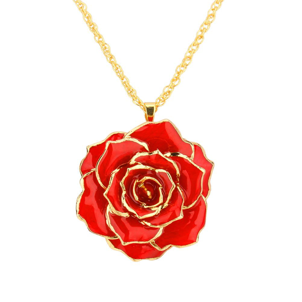 Mgaxyff - Mgaxyff 30mm Golden Necklace Chain with 24k Gold Dipped Real Rose Pendant,30mm Golden ...