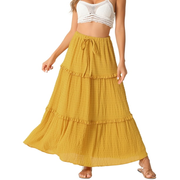 High waisted long yellow skirt hotsell