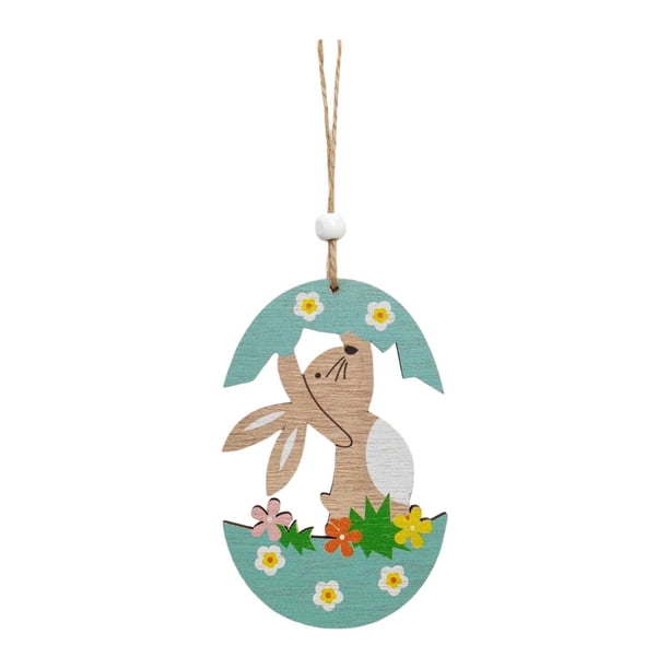 Colgante festivo de Pascua con forma de corazón y conejo de madera