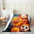 thumbnail image 2 of Sports Blanket for Boys Twin 60x80,Baseball Basketball Throw Blanket Soccer Football Bedding Fleece Blanket for Kids Teens Men,Red Blue Ice Fire Lightning Flannel Blanket, 2 of 5