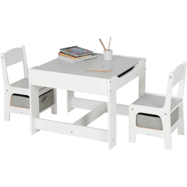 Viagdo Kids Table and Chair Set, Wood Activity Table with Toy Storage