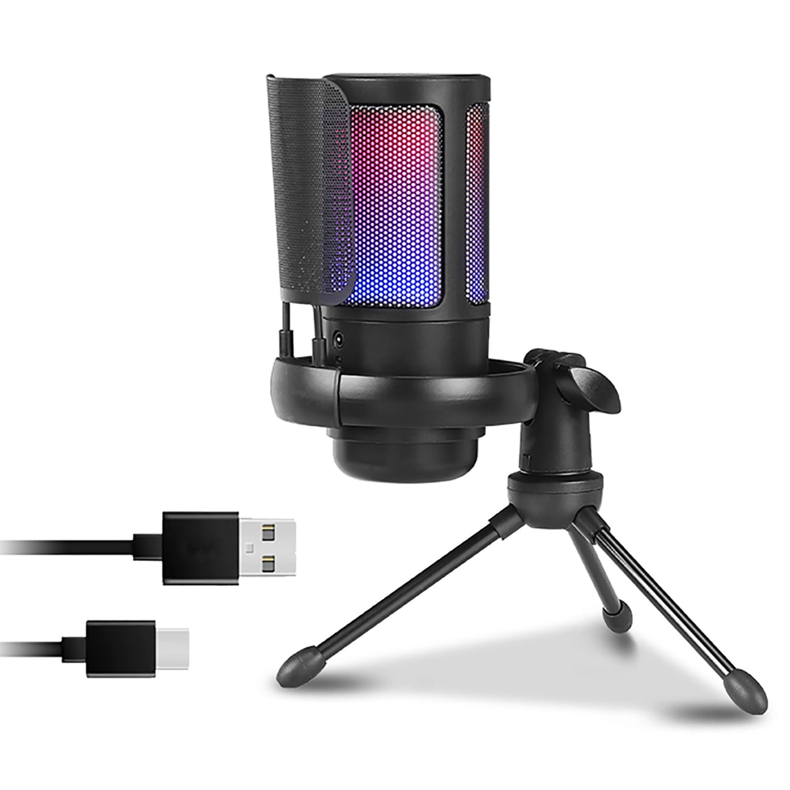 USB Condenser Microphone Gaming Color Lighting Mute Button Slip Resistant Rubber Feet for PC Live Singing Streaming