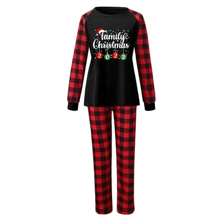 

ZHUASHUM Christmas Deer Plaid Print Long Sleeve Xmas Sleepwear Holiday Family Matching Pajamas