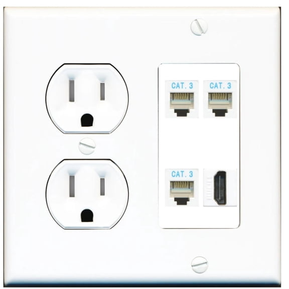 Ultra Spec Cables 3 Port Phone RJ11-12 HDMI Wall Plate w/Tamper Resistant Power Outlet