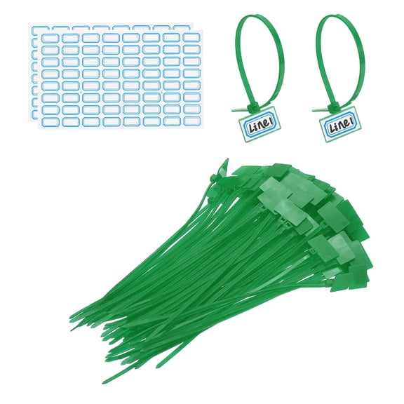 8inch Zip Ties, 100pcs Cable Ties Tags Nylon Wire Marking Label Self Locking Plastic Straps Write on with Label Tags Paper for Organization Cord Network Ethernet Marking, Green