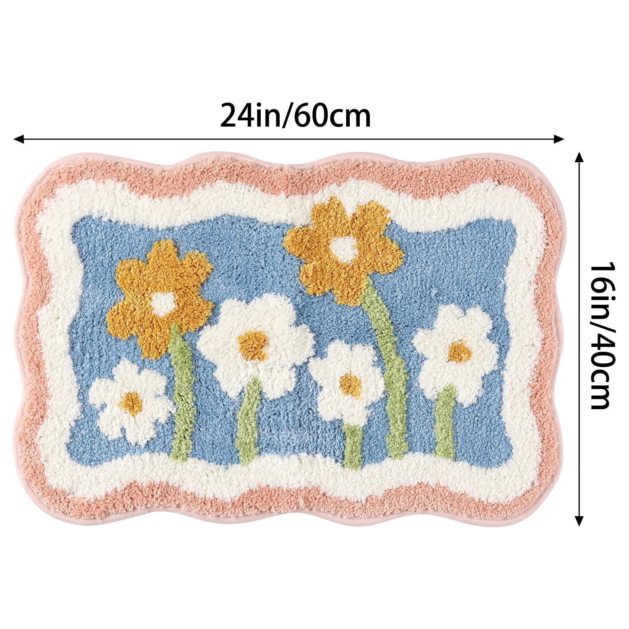Unique Bargains 2 Pcs Non-Slip Quick Dry Bath Rugs Flower-2/Leaves-3 20" x 32"