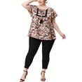 thumbnail image 2 of Unique Bargains Women's Plus Size Chiffon Tie-Neck Tassel Flare Sleeve Floral Tops 2X Black, 2 of 6