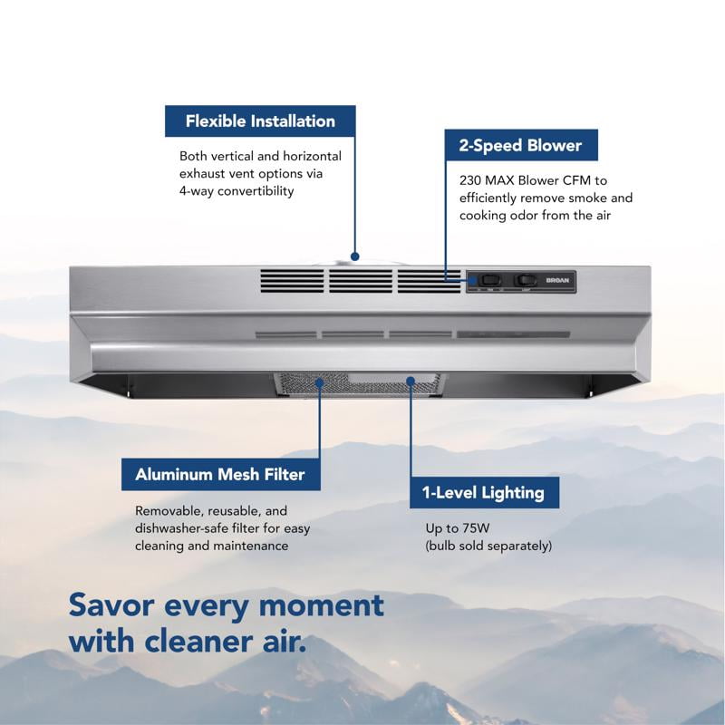 Broan 30 in. W Silver Convertible Range Hood
