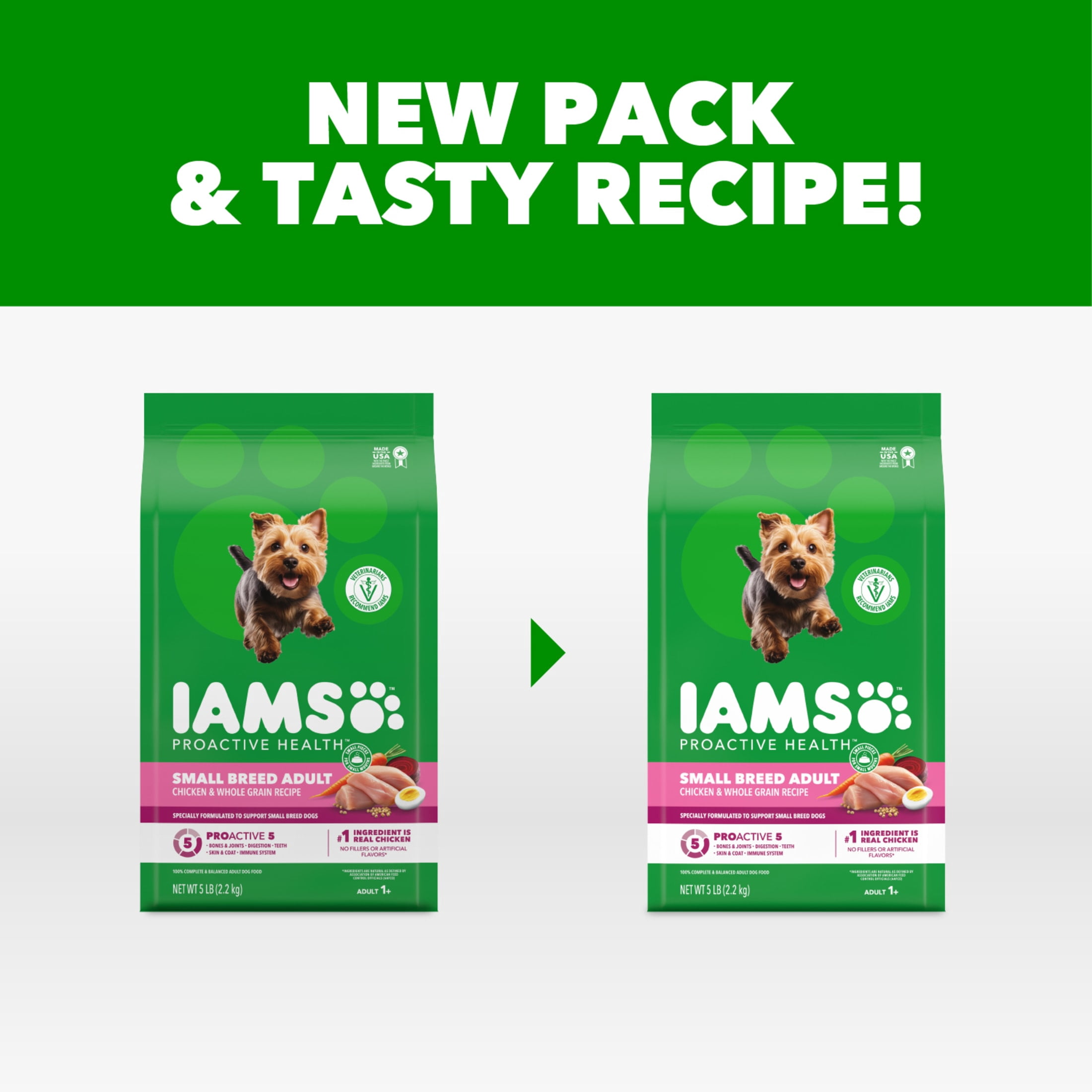 (4 pack) IAMS Proactive Health Small Breed Adult Chicken & Whole Grain Dry Dog Food 5 lb Bag