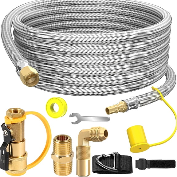 18 Feet Propane Quick Connect Hose for RV , RV Quick Connect Propane Hose to RV 1/4In Female Quick Disconnect, Quick Disconnect Propane Hose with Elbow Adapter for Blackstone 17”/22" Griddle