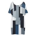 thumbnail image 3 of Blue And Black And Grey Squares Women's Off The Shoulder Ruffles Summer Wedding Guest Loose Casual Party Beach Dress, 3 of 9