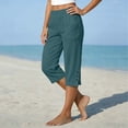 thumbnail image 6 of Womens Summer Wide Leg Cottton Linen Capri Pants Casual Elastic Waist Side Button Beach Vacation Pants with Pockets, 6 of 6