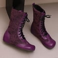 thumbnail image 4 of Fankiway Bottes Mi-Mollet à Lacets pour Femmes Semelle Plate Bout Rond Style Vintage Bottes d'Hiver Mode Violet, 4 of 9