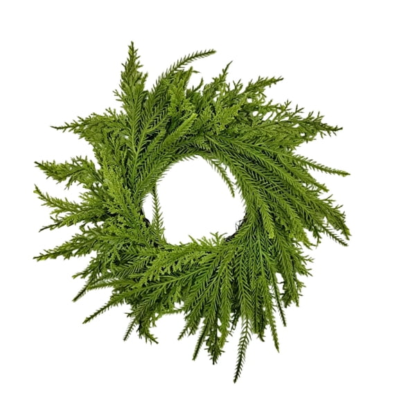 HOARBOEG 13.78 In Artificial Evergreen Wreath, Faux Pine and Cypress Foliage Green Wreath for Front Door Wall Fireplace and Window, Year Round Indoor Home Decor