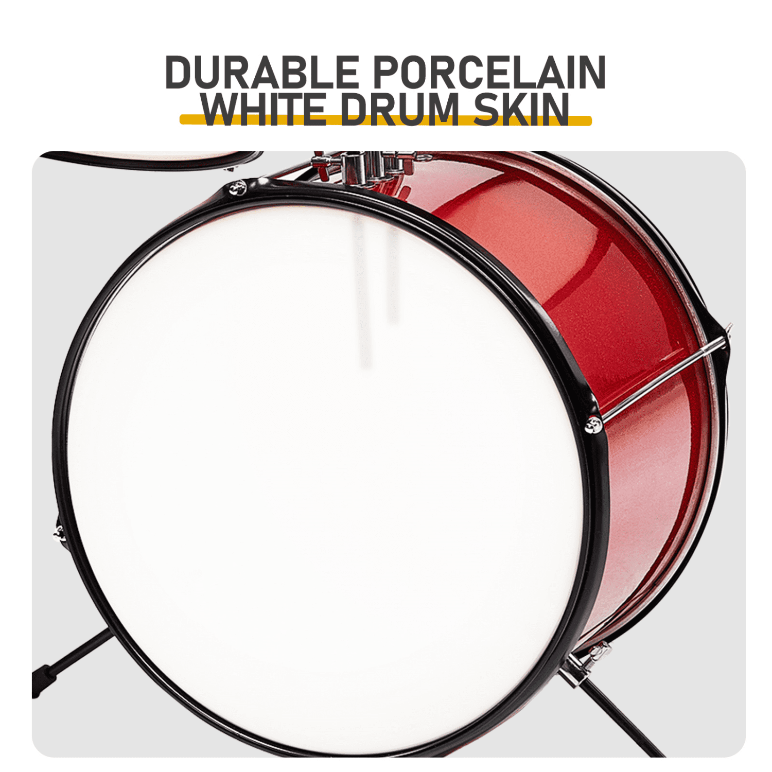 Hassch Drum Set 3-Piece for Beginners, Drum Kit with Cymbal, Pedal & Drumsticks, Junior Drum Set with Bass Tom Snare Drum, Red