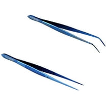 O'Creme Blue Stainless Steel Precision Kitchen Culinary Fine-Tip Tweezer Tongs, 1 with Curved Tip and 1 with Straight Tip