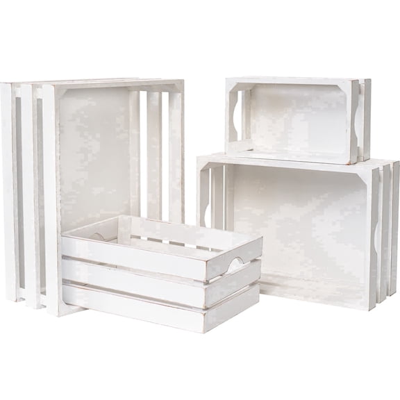 MODE HOME Set of 4 Large Wooden Crates Decorative, Wooden Crates for Display Rustic, Farmhouse Wooden Storage Container Boxes Made from 100% Wood