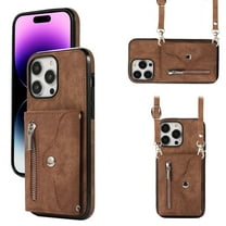 ELEHOLD Crossbody Wallet Case For iPhone 13 Pro,with RFID Card Slots Zipper Pocket Kickstand Function Shockproof Purse Case with Detachable Shoulder Strap,Brown