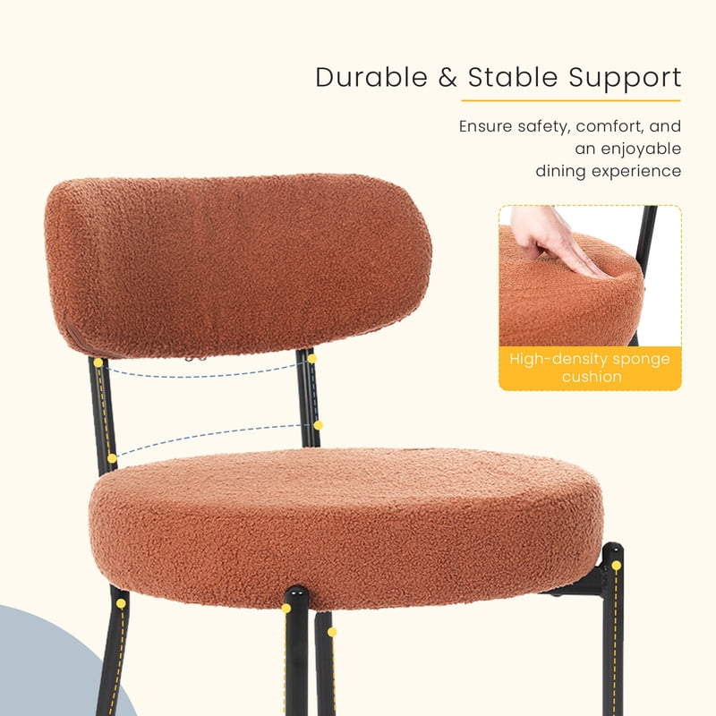 Gianna Dining Chairs Set of 2, Mid Century Modern Chair Round Upholstered Curved Backrest, Kitchen Vanity Living Room Chairs with Black Metal Legs，Orange