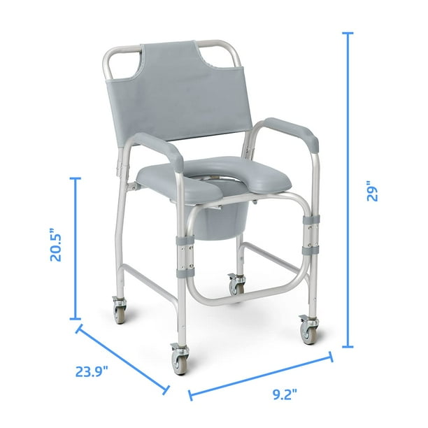 Medline Aluminum Padded Shower Chair Commode with 4 Locking Casters