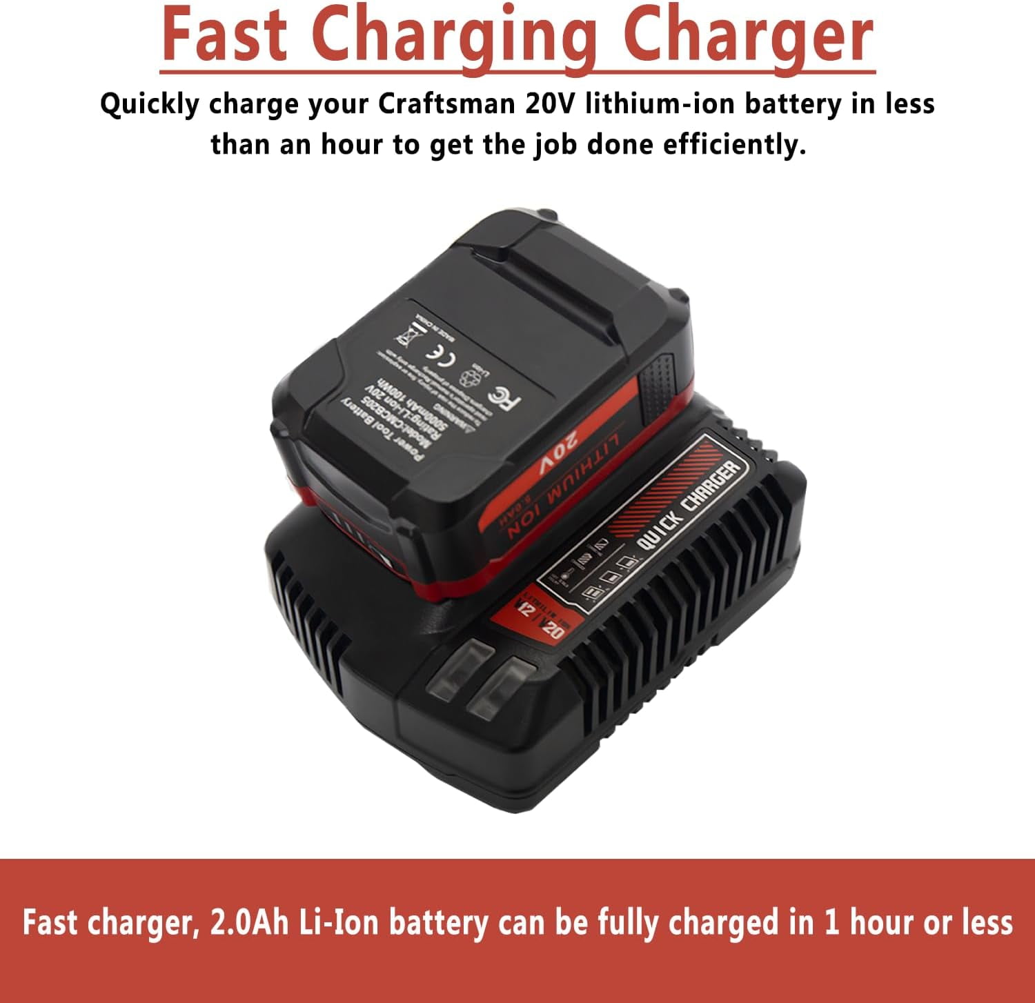 20V Max Battery Charger Replacement for Craftsman Lithium Batteries CMCB104 CMCB101 CMCB204 CMCB202 CMCB201 CMCB209 CMCB205 CMCB102 CMCB100