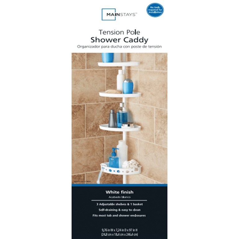 Better Homes & Gardens Adjustable Tension Steel Shower Pole Caddy, 4 Shelves,  Satin Nickel - Yahoo Shopping