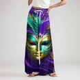 thumbnail image 5 of LWavelet Comfort Fabric Feather Print Wide Leg Pants Women Mardi Gras Festive Wear Army Green S, 5 of 5