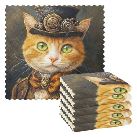 

6 Pieces of Kitchen Towels 11x11Inch Kitchen Dish Cloths Kitchen Dish Towels Reuseable Cleaning Cloths Formal Cat